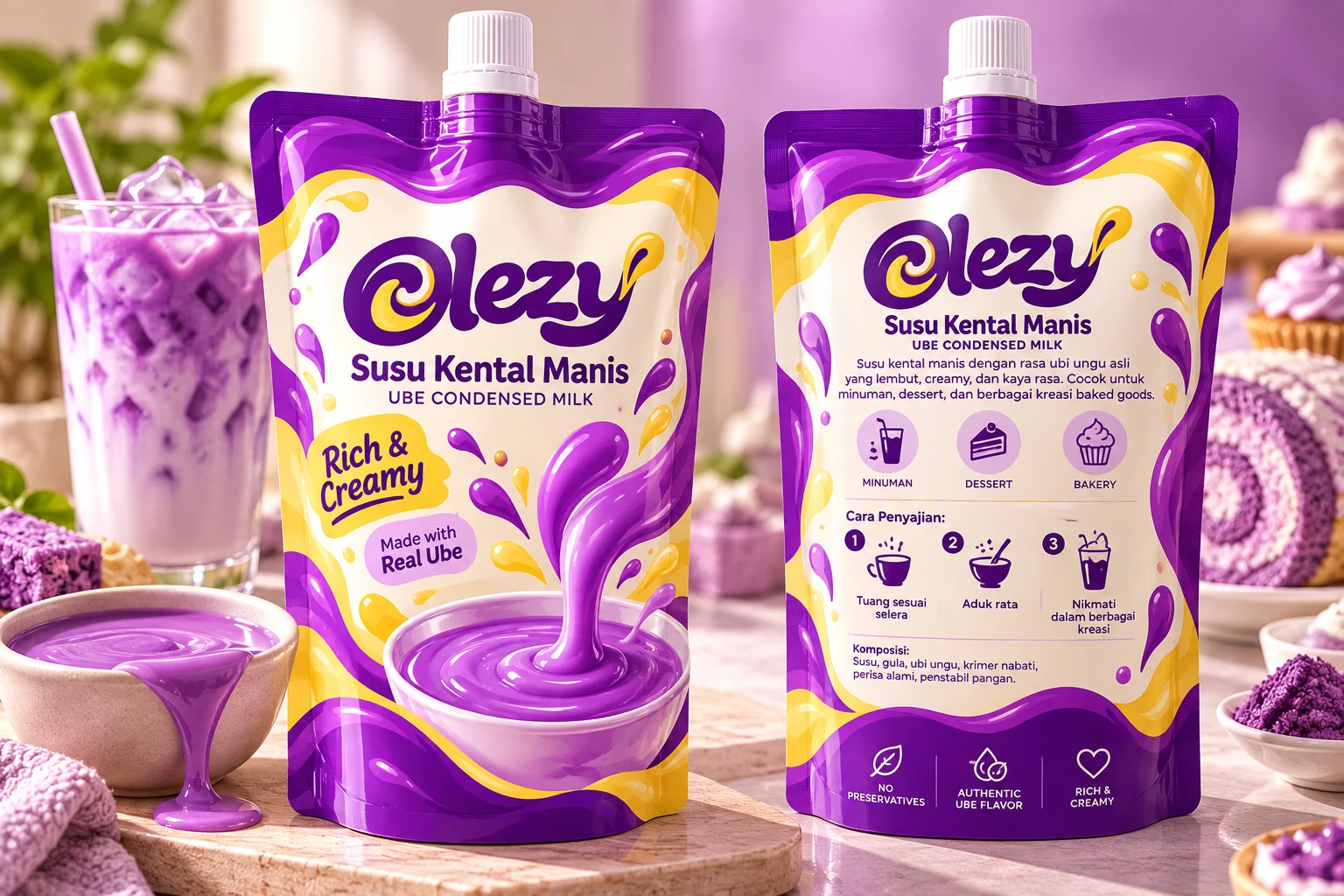 Mockup pouch Olezy Susu Kental Manis Ube